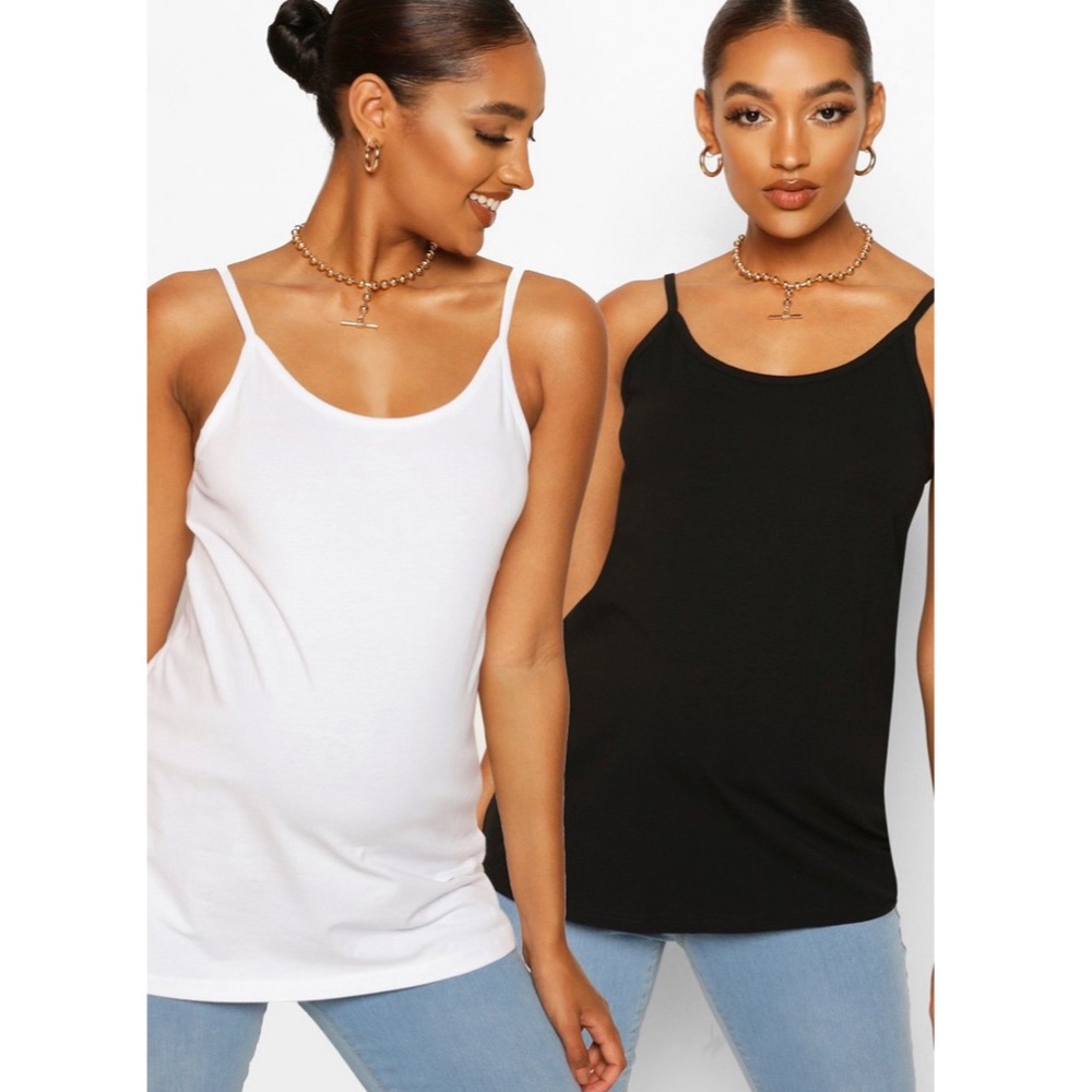 NWT BOOHOO Maternity 2 Pack Strappy Cami Top Multi 16 Black White Size 12